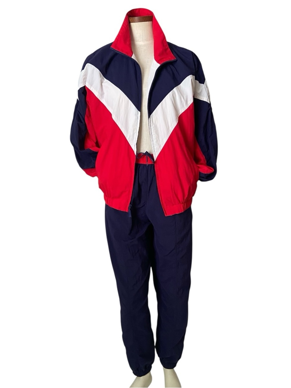 LizSport Vintage Red White And Blue Color Block Tracksuit Jogging Suit M/S